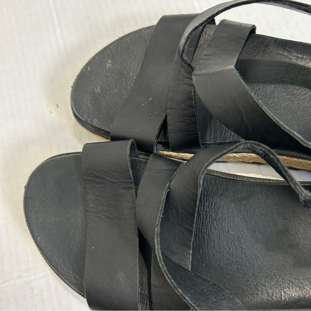 Sorel Roaming Criss Cross Sandals Jute Black Leather Size 8 Espadrille Summer - Picture 6 of 10